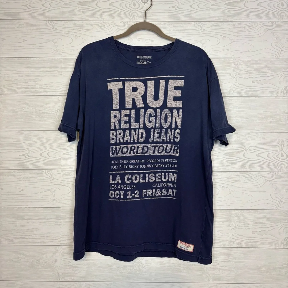 True Religion Navy Blue Logo Short Sleeve T-Shirt Size XL
